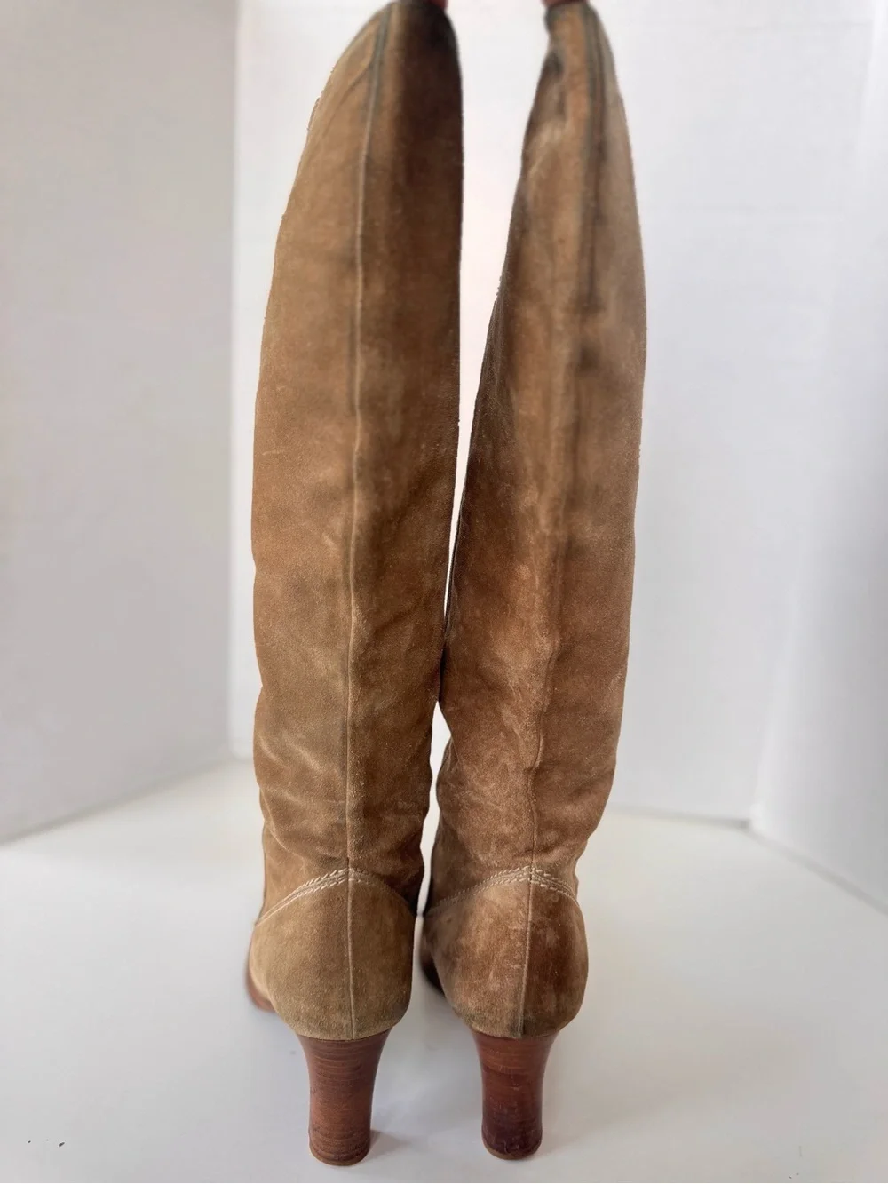 vintage 90s ralph lauren blue label tan suede tall heel boots size 8 *Flaws - Picture 6 of 15